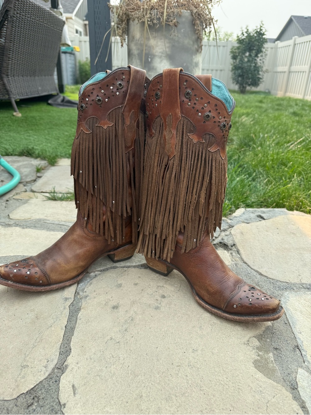 Corral Fringe Cowboy Boots. Women’s size 7. Brown Leather. Western Boho - Picture 2 of 12